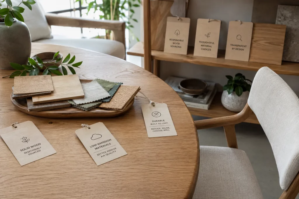 Eko-meble i materiały — FSC, bambus, recyklingowe