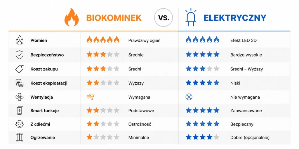 Kominek w mieszkaniu — bio czy elektryczny 2026