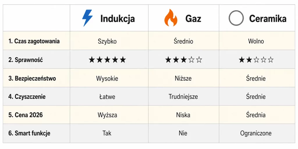 Płyty grzewcze — indukcyjne, gazowe, ceramiczne: czym się różnią i jak wybrać