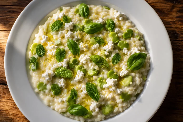 Wiosenne risotto z bobu i koziego sera