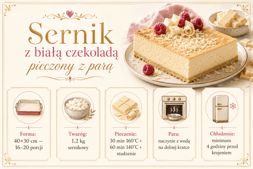 Sernik z białą czekoladą pieczony z parą