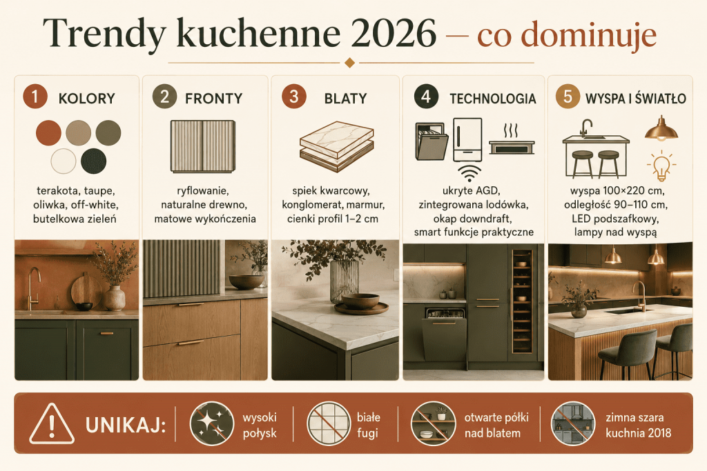 Modna kuchnia 2026 — trendy wnętrzarskie, kolory i materiały