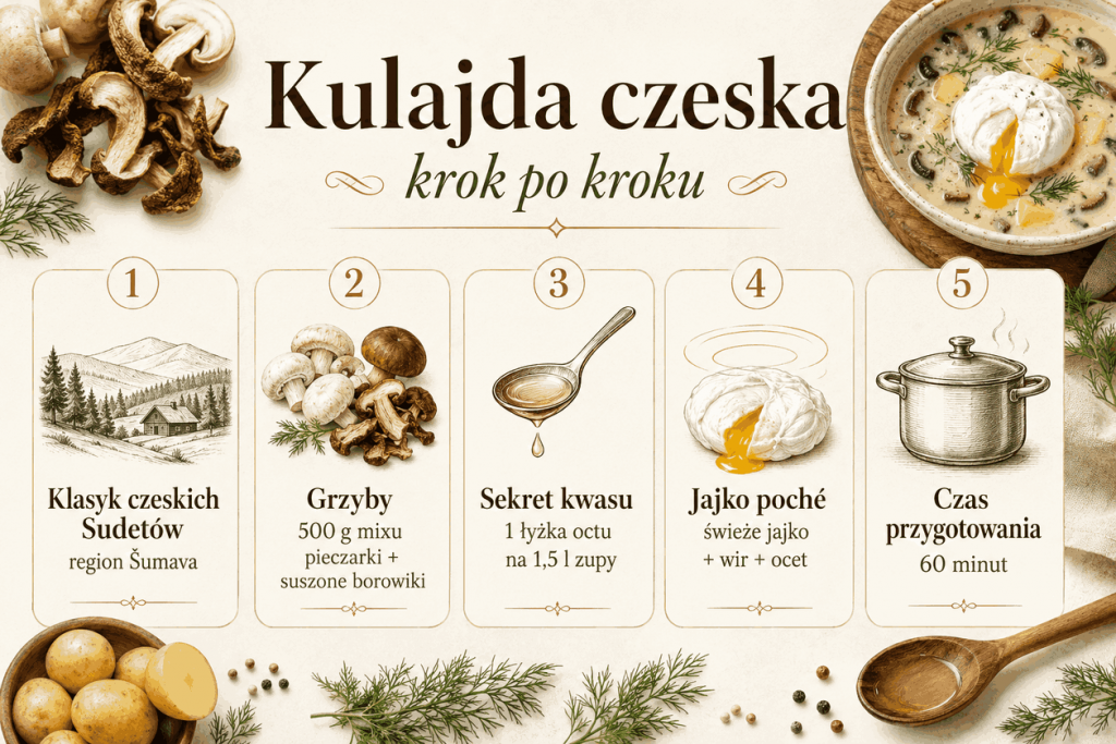 Kulajda czeska z grzybami i jajkiem poché