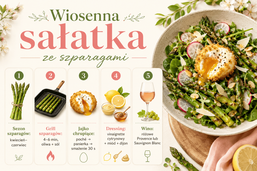 Sałatka ze szparagami, łososiem i chrupiącym jajkiem