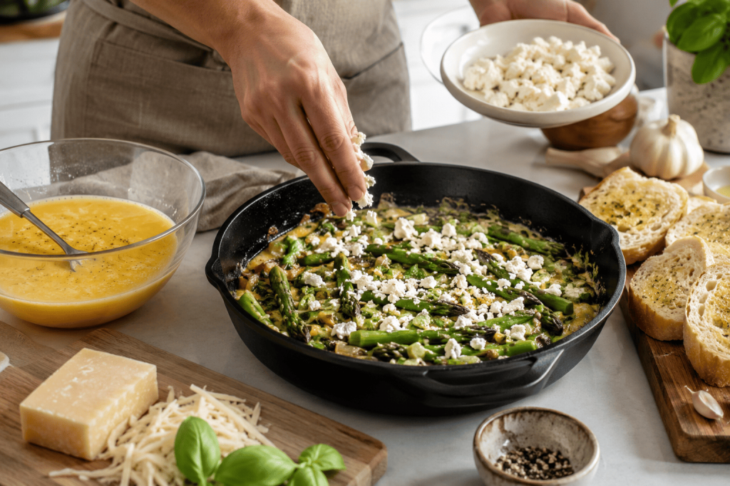 Frittata ze szparagami i wędzonym twarogiem