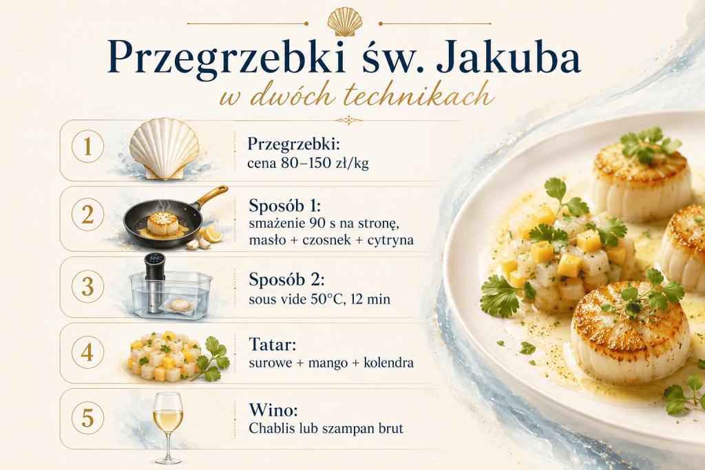 Przegrzebki świętego Jakuba smażone i sous vide
