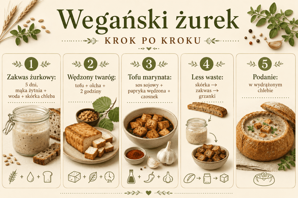 Wegański żurek z tofu, zakwasem i grzankami