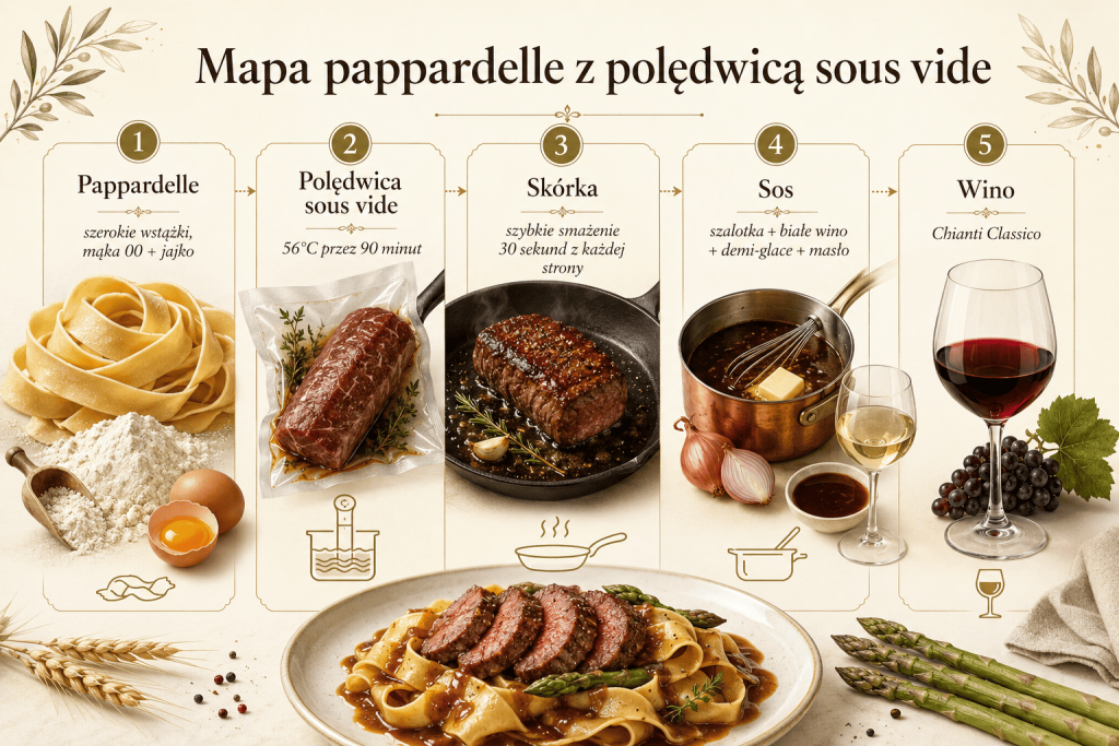 Pappardelle z wołowiną sous vide i szparagami