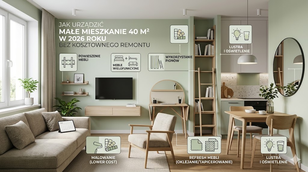 Jak urządzić małe mieszkanie 40 m² w 2026 roku bez kosztownego remontu