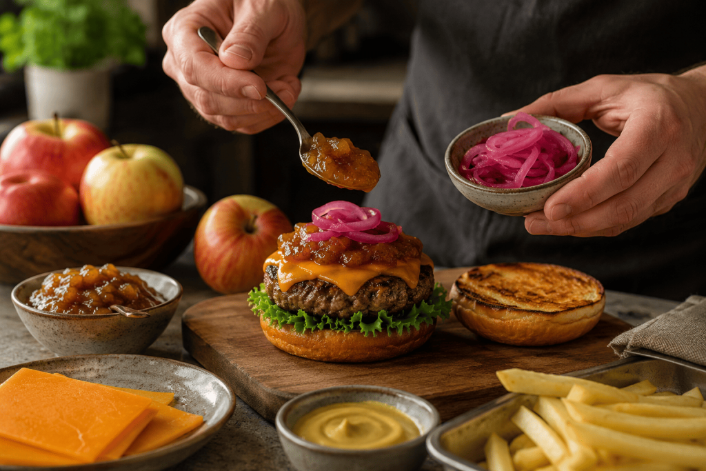 Burger z jabłkiem i dżemem jabłkowym