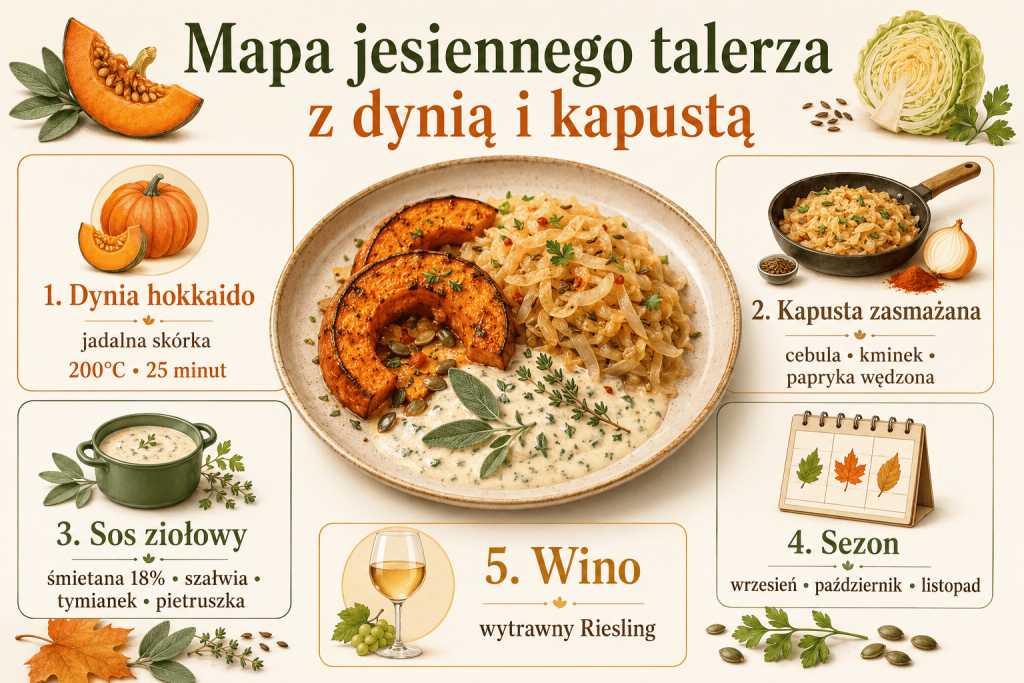 Dynia z kapustą zasmażaną i sosem ziołowym