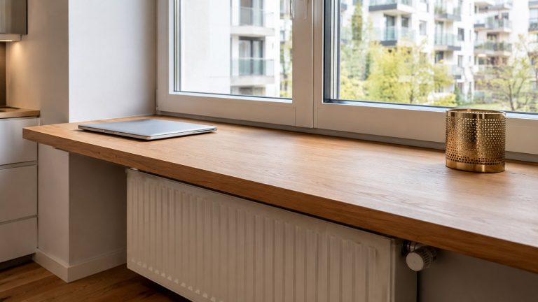 Blat pod oknem może zastąpić parapet, lecz źle zaprojektowany ogranicza przepływ ciepła z grzejnika. Sprawdź wymagane odstępy, nawiew, błędy zabudowy i bezpieczne rozwiązania do kuchni.