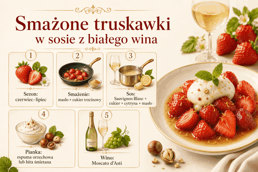 Smażone truskawki w sosie z białego wina