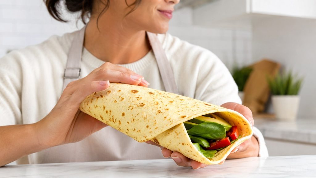 Wrap z serka wiejskiego bez mąki — viralowy placek białkowy z kilku składników, który nie pęka przy zwijaniu