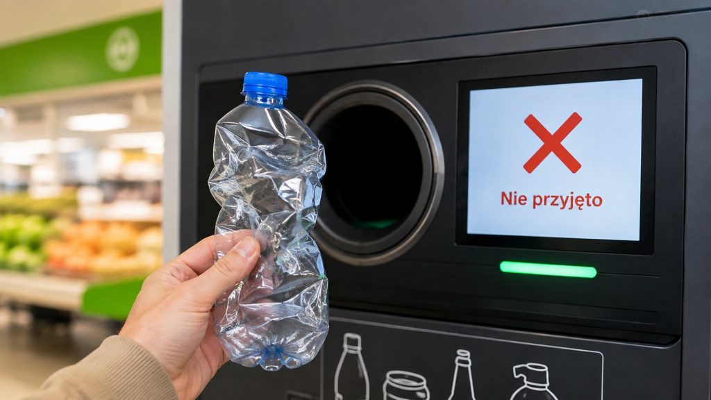Butelka bez etykiety lub zgnieciona — kiedy automat nie odda kaucji