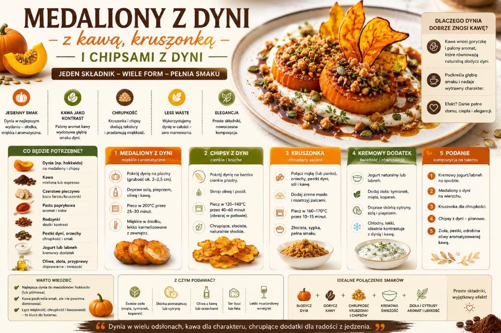 Medaliony dyni z kawą, kruszonką i chipsami