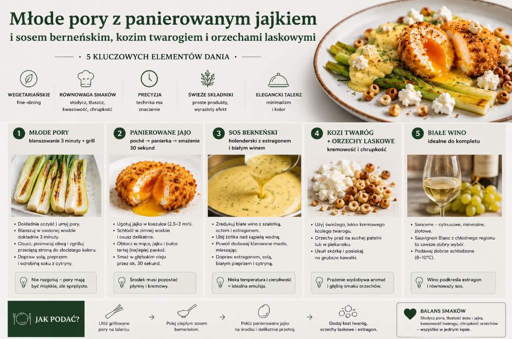 Młode pory z panierowanym jajkiem i berneńskim