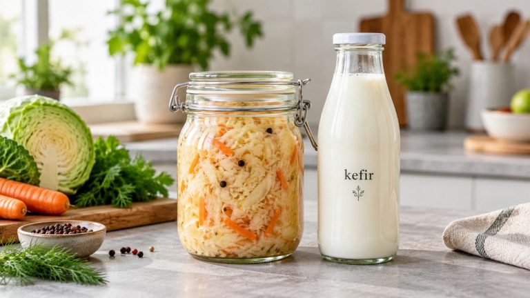 Kiszona kapusta czy świeży kefir: co realnie daje więcej korzyści dla mikrobioty jelitowej Kiszona kapusta czy świeży kefir — co lepiej wspiera mikrobiotę jelitową? Porównujemy bakterie, błonnik, fermentację, wyniki badań na ludziach i podpowiadamy, jak włączyć oba produkty do diety.