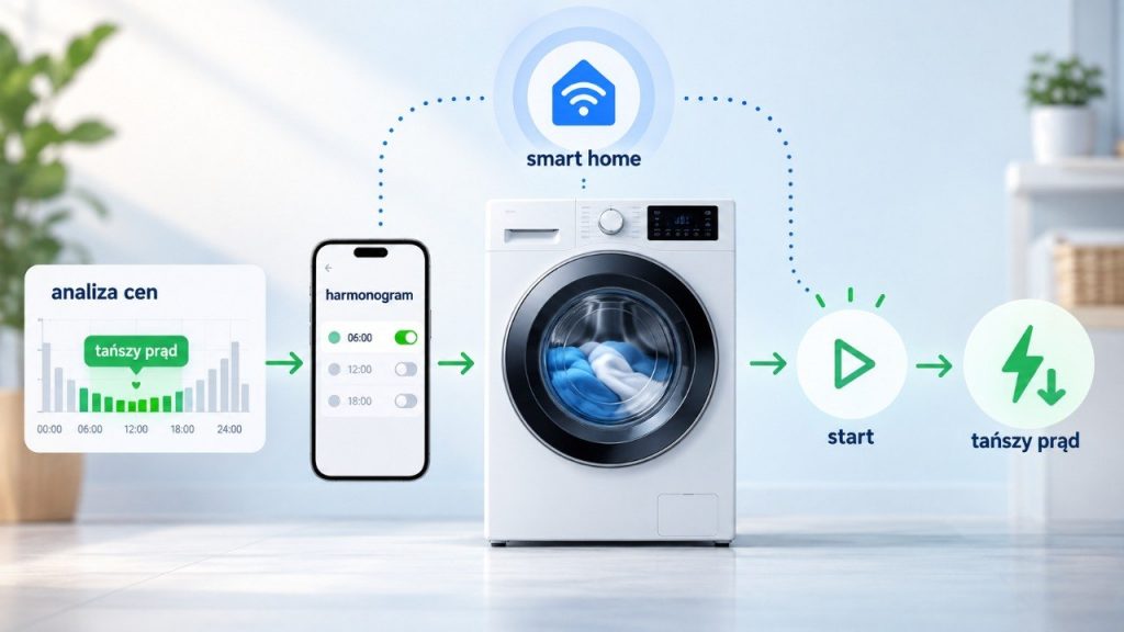 Pralka czeka na tańszy prąd: jak smart home automatycznie wybiera czas uruchomienia sprzętu