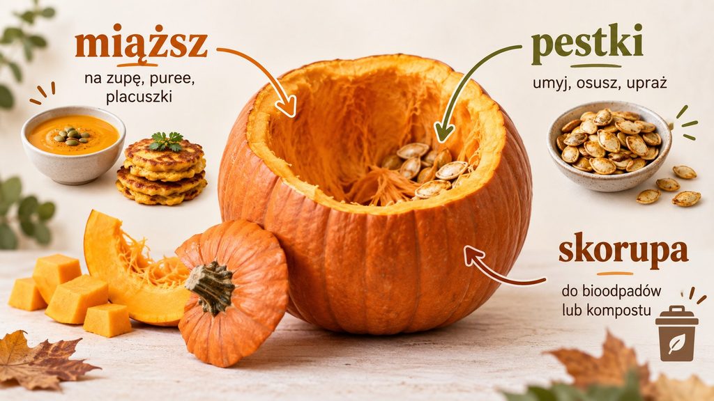 Jak wykorzystać dynię po Halloween? Miąższ i pestki do kuchni, skórka do kompostu czy pojemnika BIO