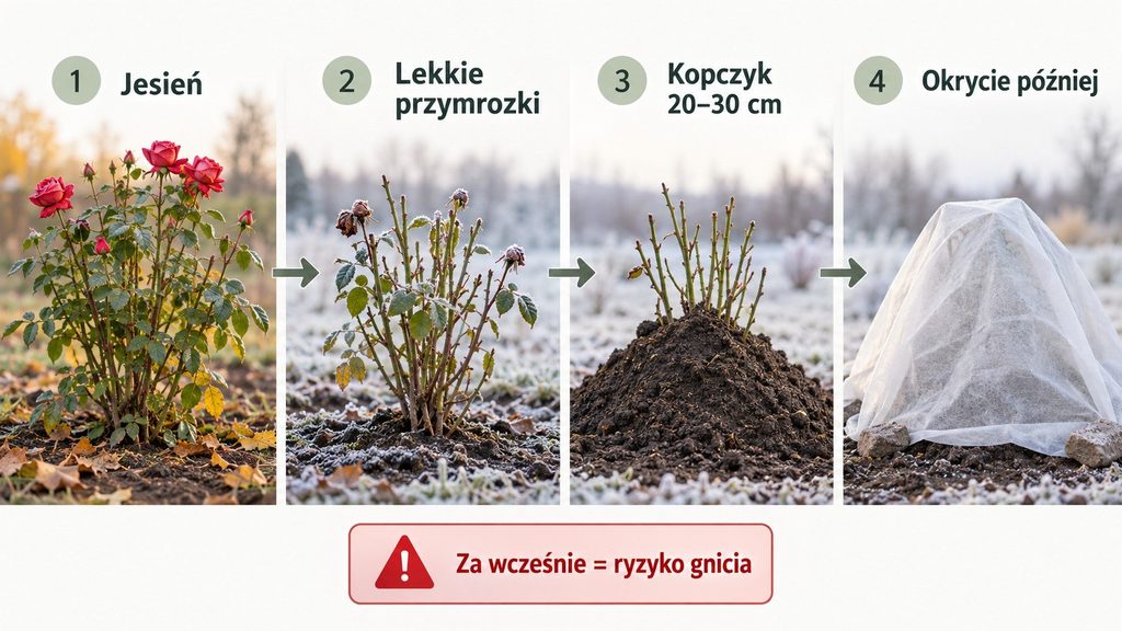 Róże przed zimą: kiedy zrobić kopczyk, czym okryć krzewy i jak uniknąć błędów jesienią