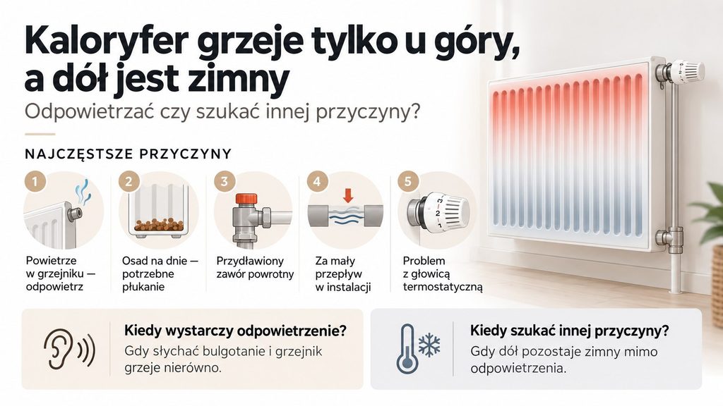 Kaloryfer grzeje tylko u góry, a dół jest zimny — odpowietrzać czy szukać innej przyczyny