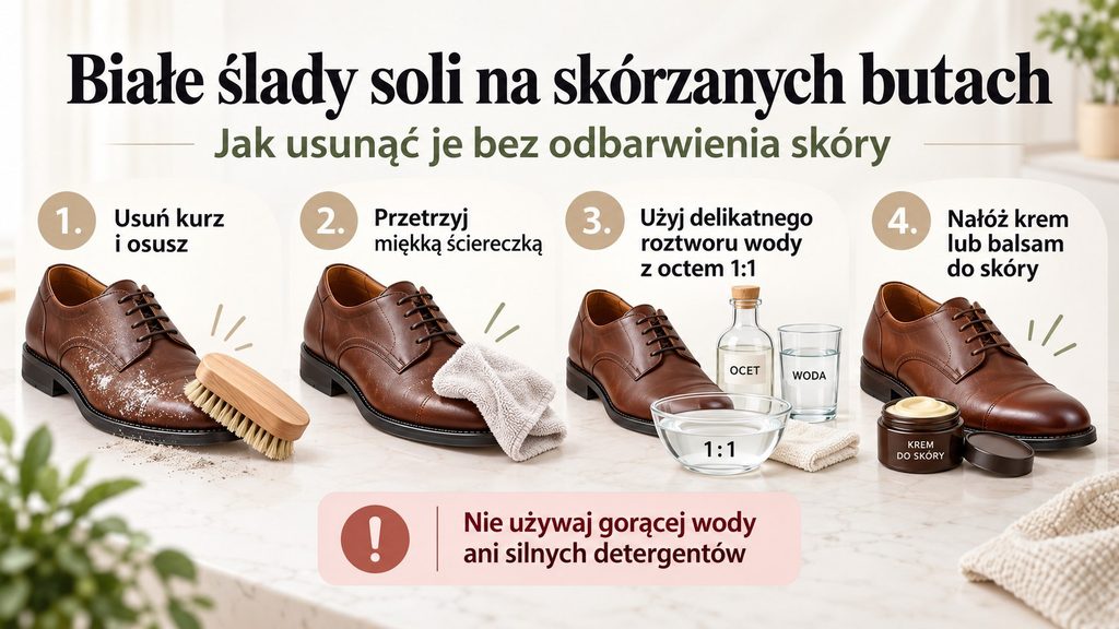 Białe ślady soli na skórzanych butach — jak je usunąć bez odbarwienia skóry
