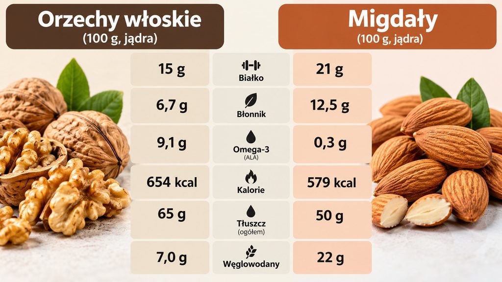 Orzechy włoskie czy migdały — gdzie jest więcej białka, błonnika i omega-3
