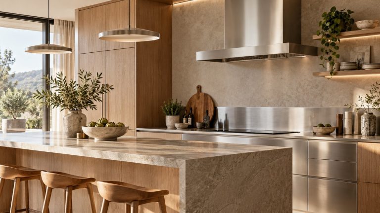 Stal nierdzewna w kuchni wraca w 2027 roku. Sprawdź, jak łączyć ją z drewnem, kamieniem i kolorem, by uniknąć efektu restauracyjnego zaplecza.
