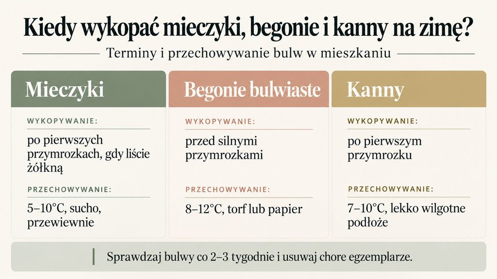 Kiedy wykopać mieczyki, begonie bulwiaste i kanny na zimę? Terminy i przechowywanie bulw w mieszkaniu