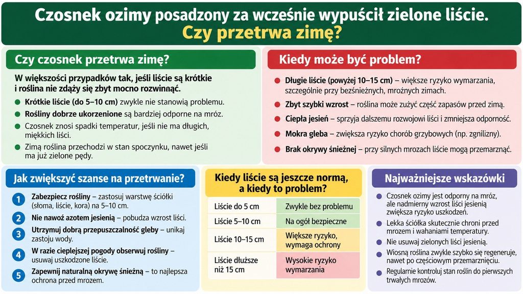 Czosnek ozimy wypuścił zielone liście jesienią. Czy przetrwa zimę i co teraz zrobić