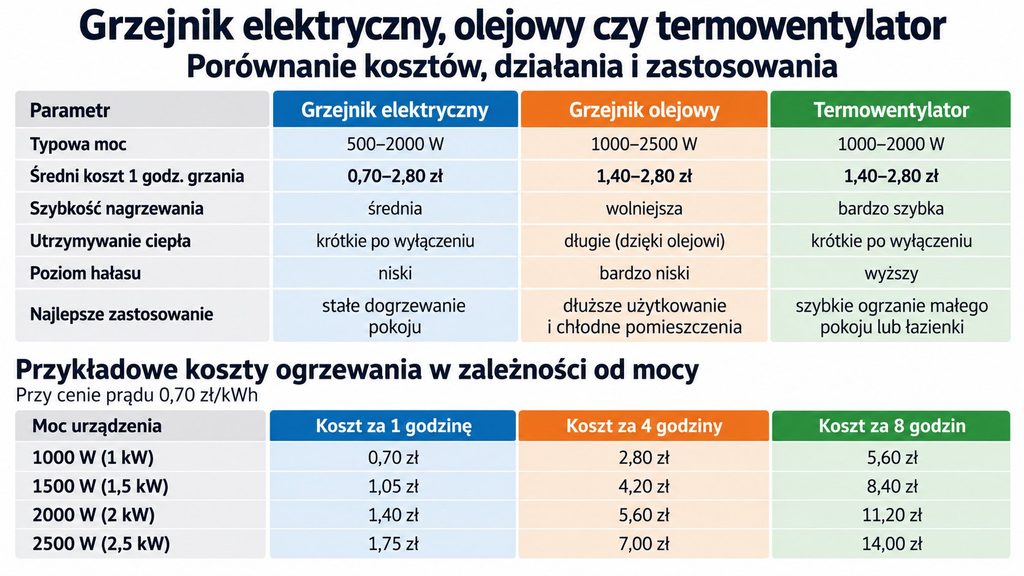 Grzejnik elektryczny, olejowy czy termowentylator: ile kosztuje godzina grzania i co wybrać do chłodnego pokoju