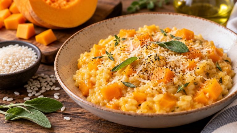 Risotto z dynią wychodzi kleiste zamiast kremowego? Sprawdź, jaki ryż wybrać, ile dodać bulionu i kiedy dorzucić dynię, by ziarna zachowały strukturę.